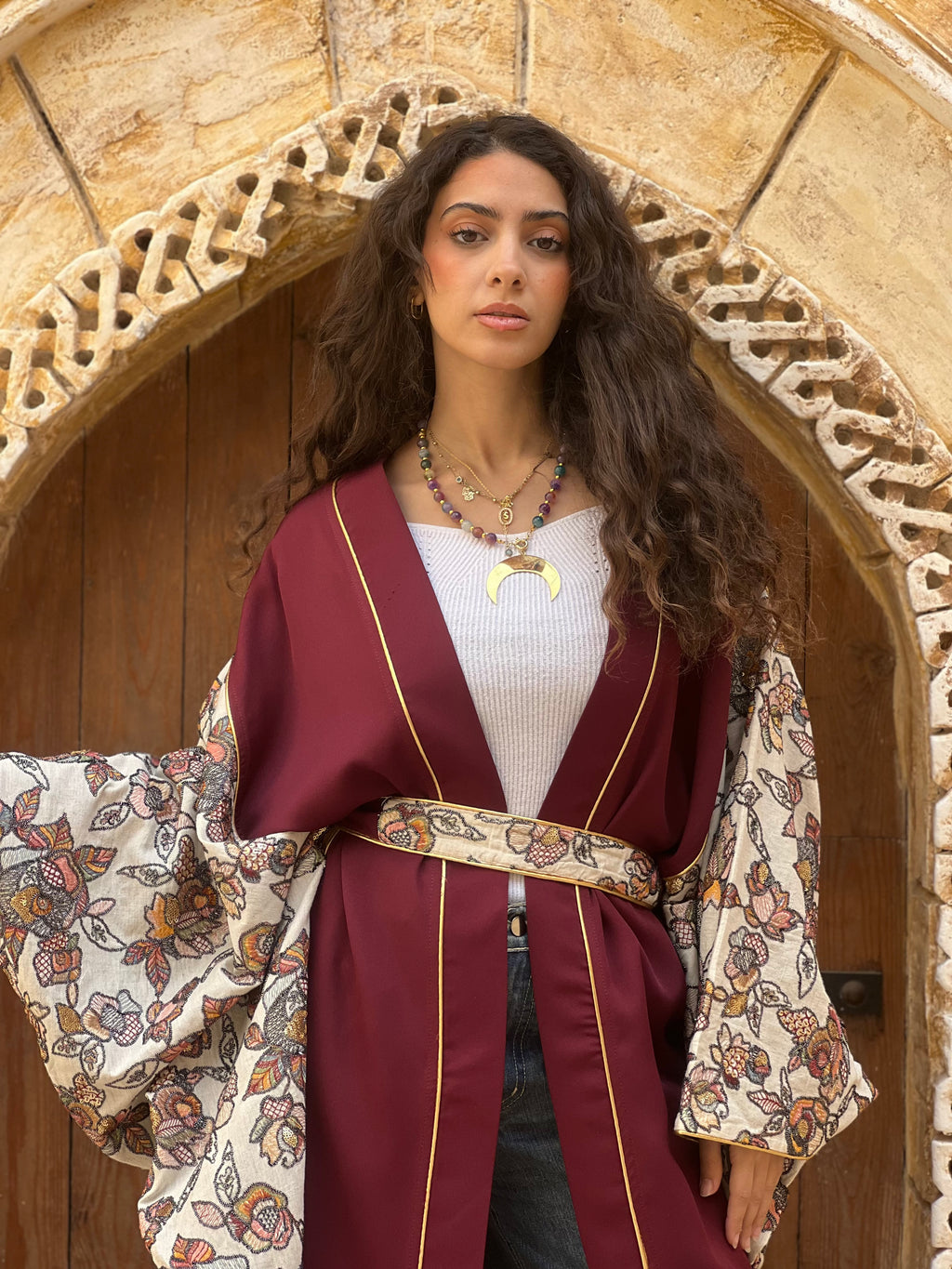 Burgundy Handmade Embroidered Kaftan ✨🌙