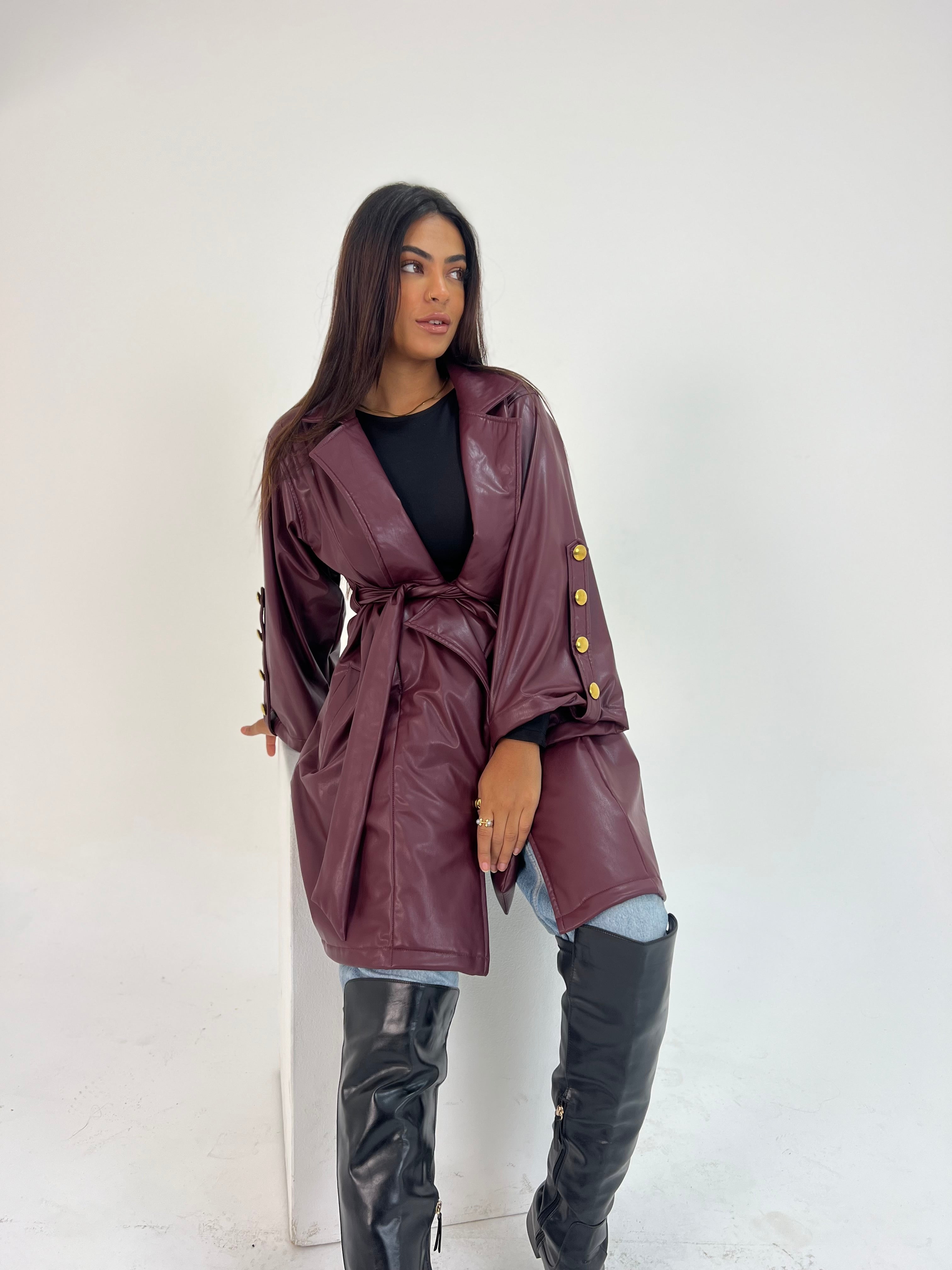 Burgundy Belted Cape Coat