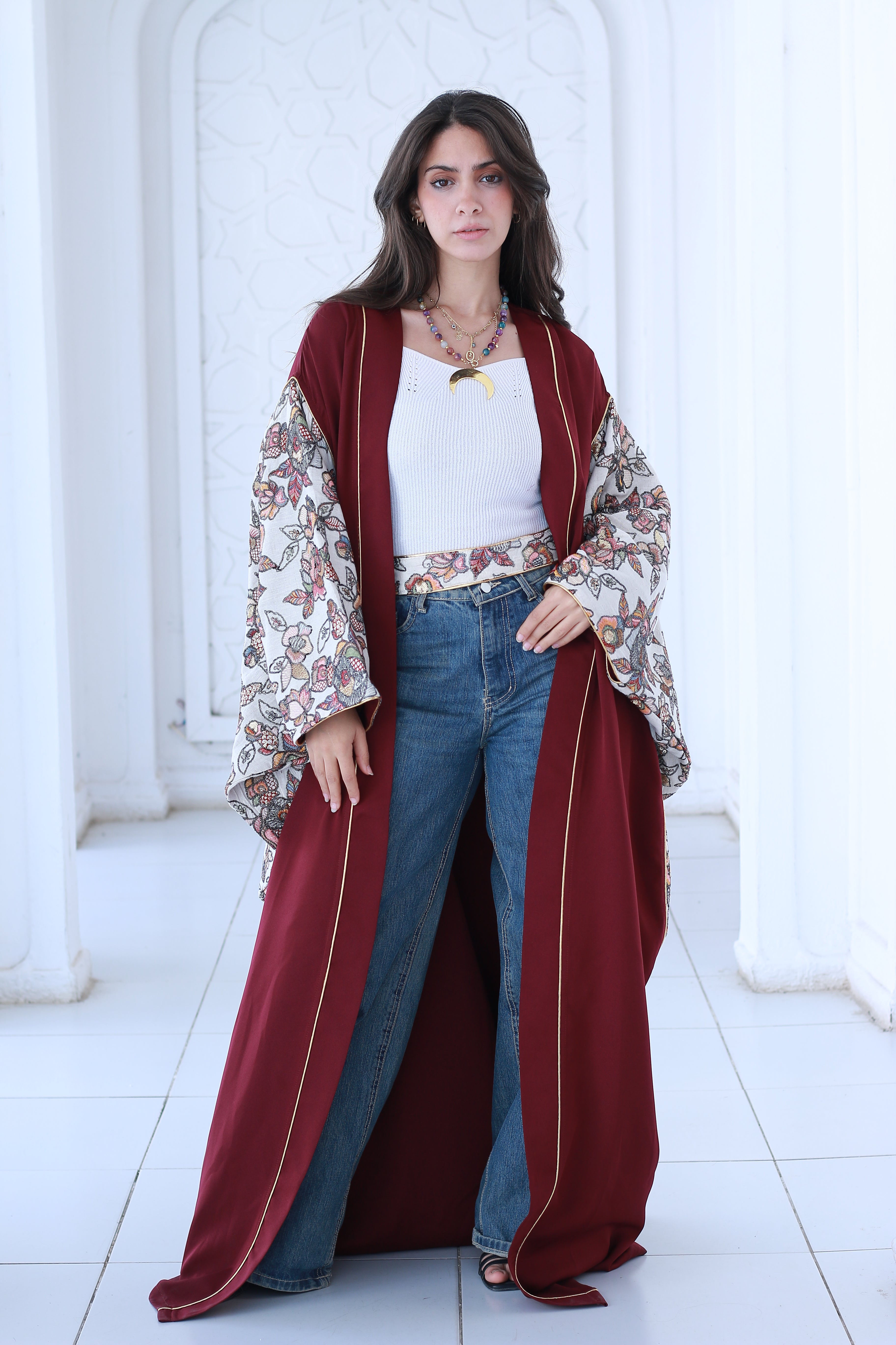 Burgundy Handmade Embroidered Kaftan ✨🌙