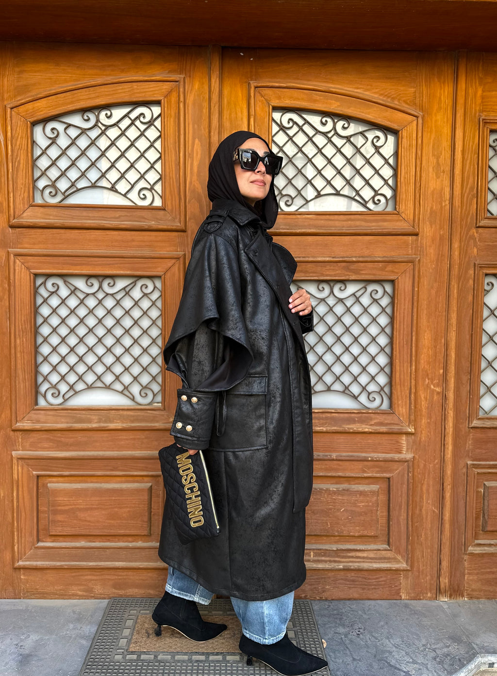 Oversized Elegant Long Drawstring Waist Double Breasted Front