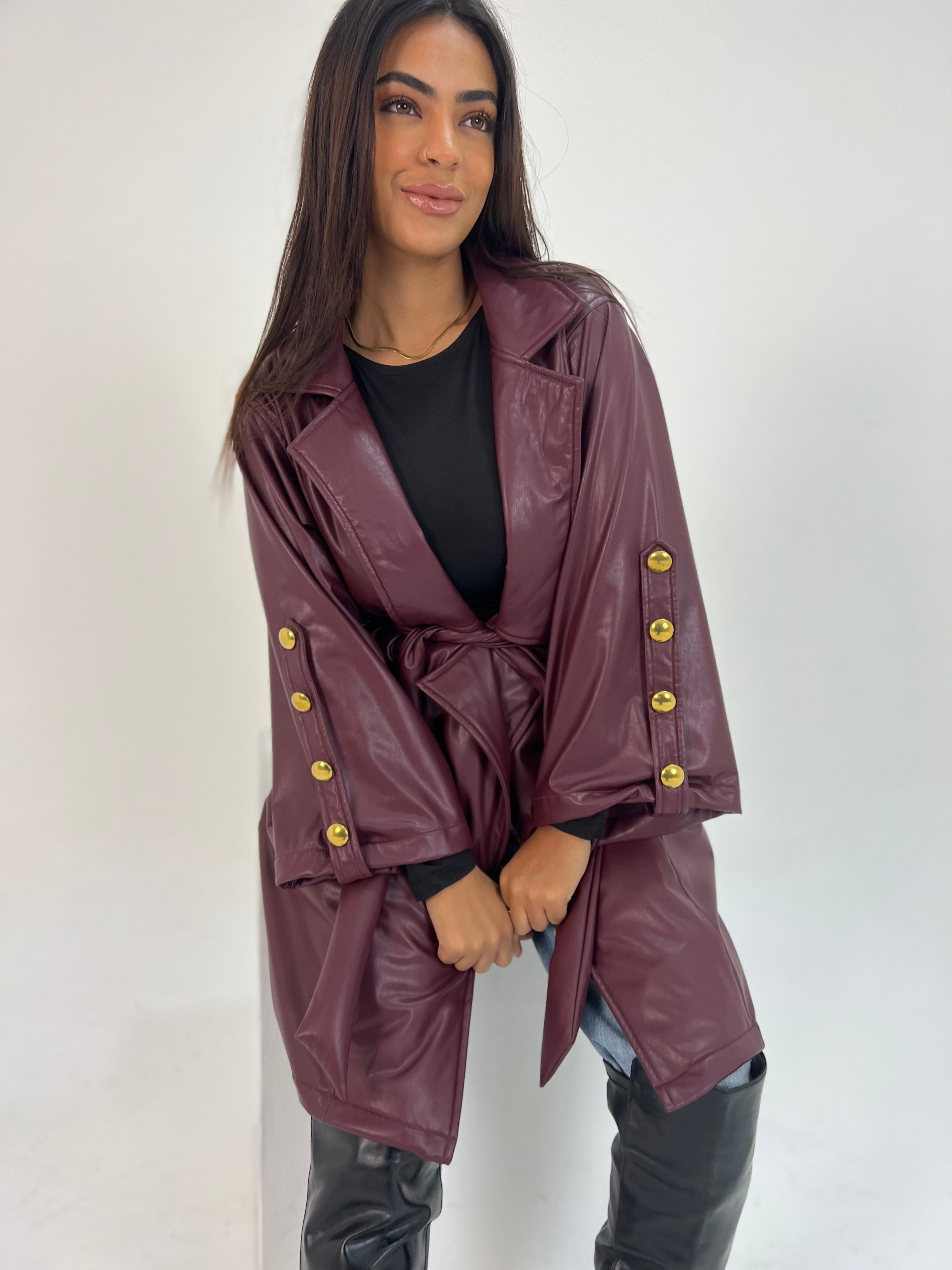 Burgundy Belted Cape Coat