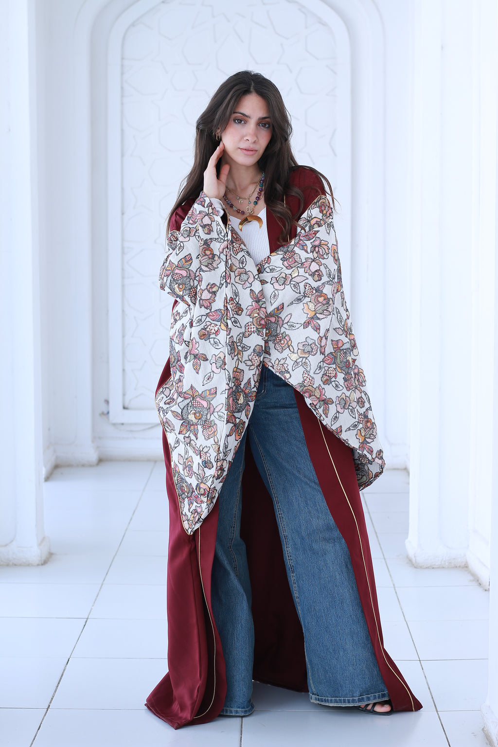 Burgundy Handmade Embroidered Kaftan ✨🌙