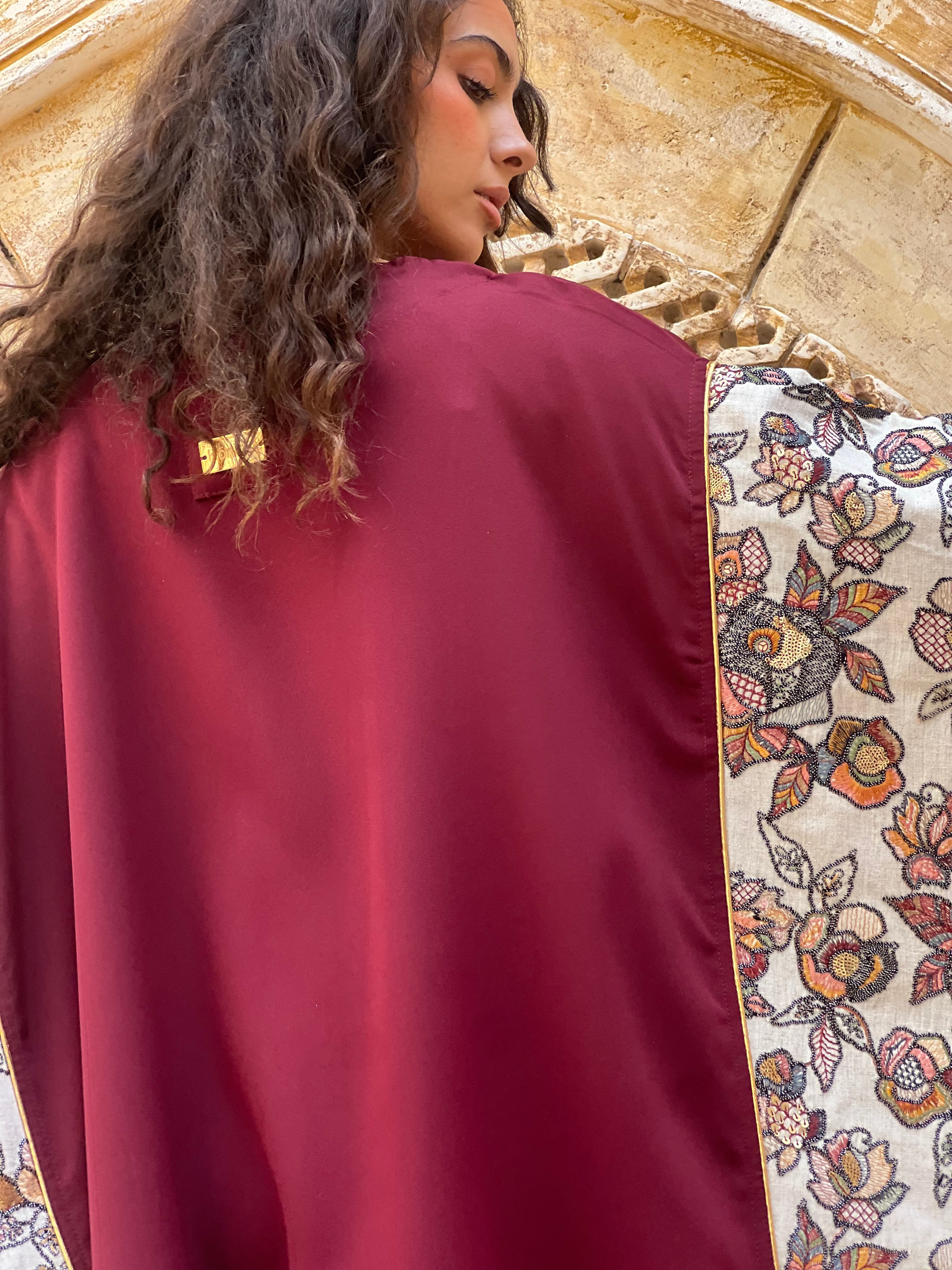 Burgundy Handmade Embroidered Kaftan ✨🌙