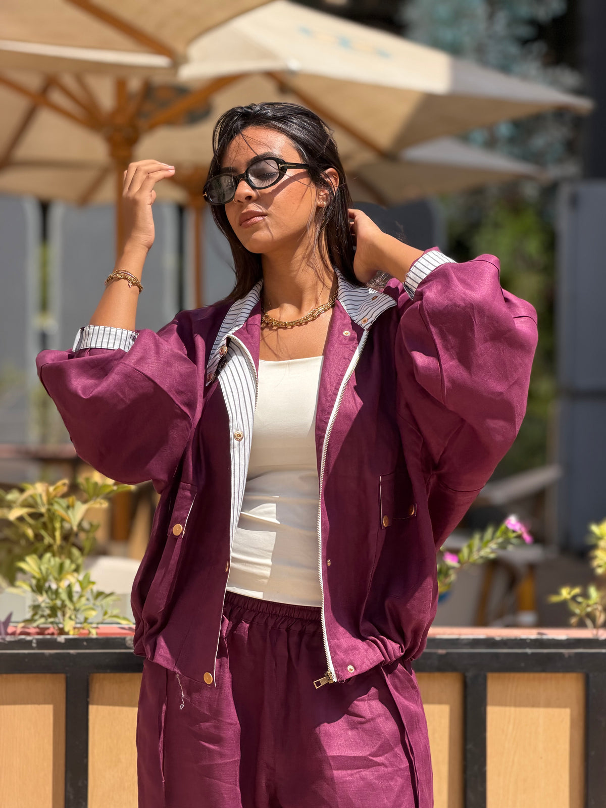 Hooded over-shirt ( Plum)