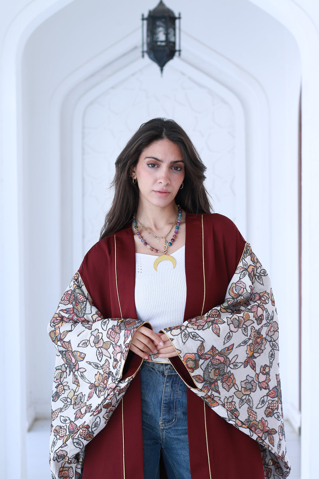Burgundy Handmade Embroidered Kaftan ✨🌙