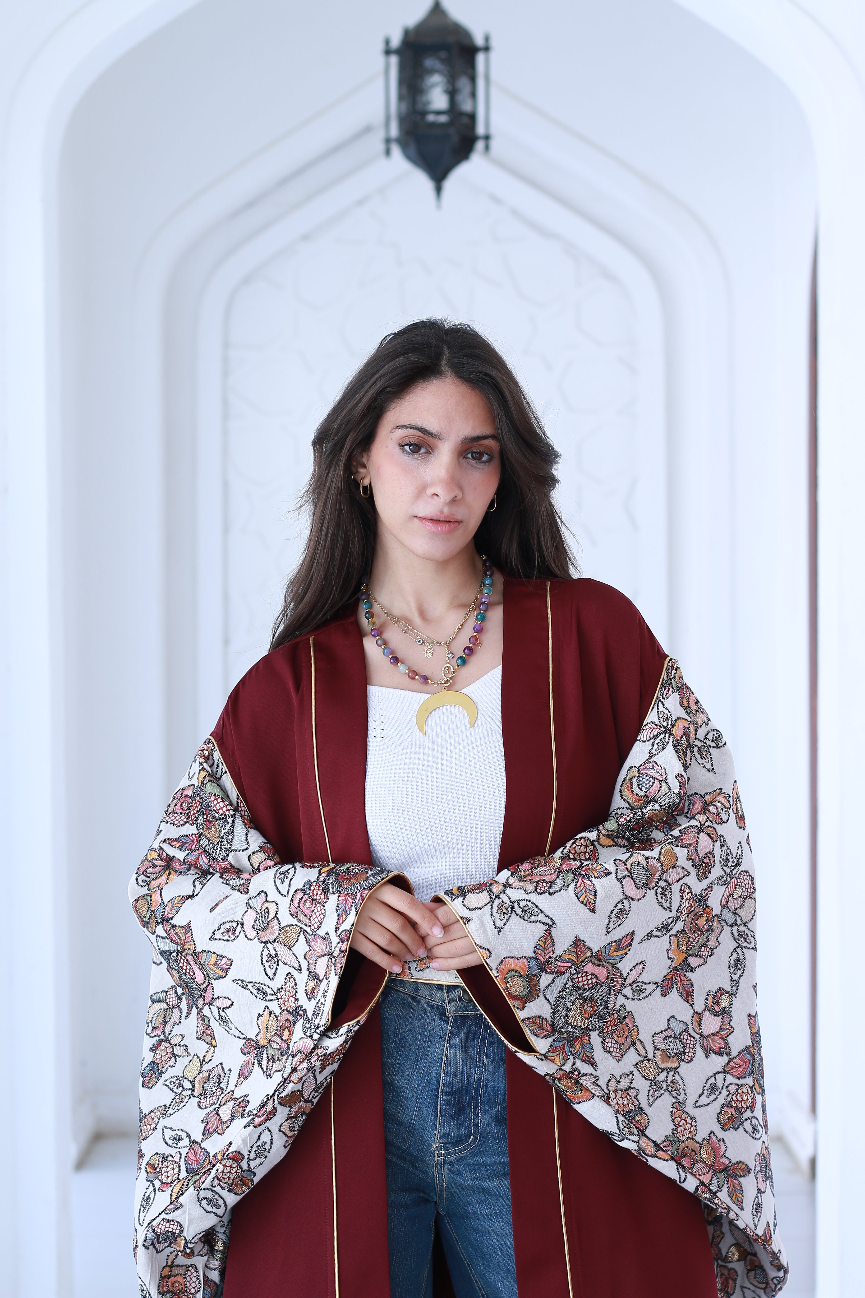 Burgundy Handmade Embroidered Kaftan ✨🌙