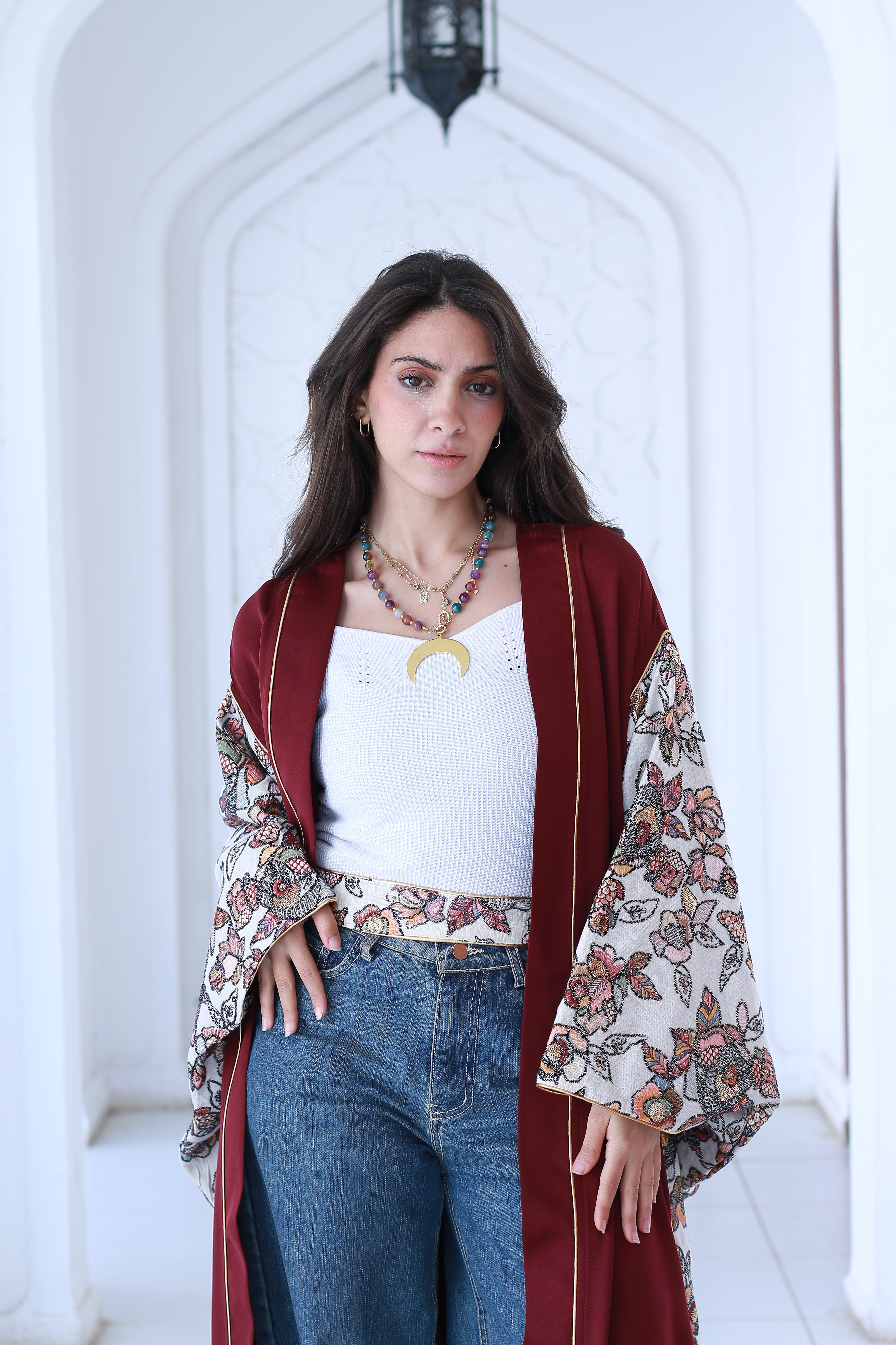 Burgundy Handmade Embroidered Kaftan ✨🌙