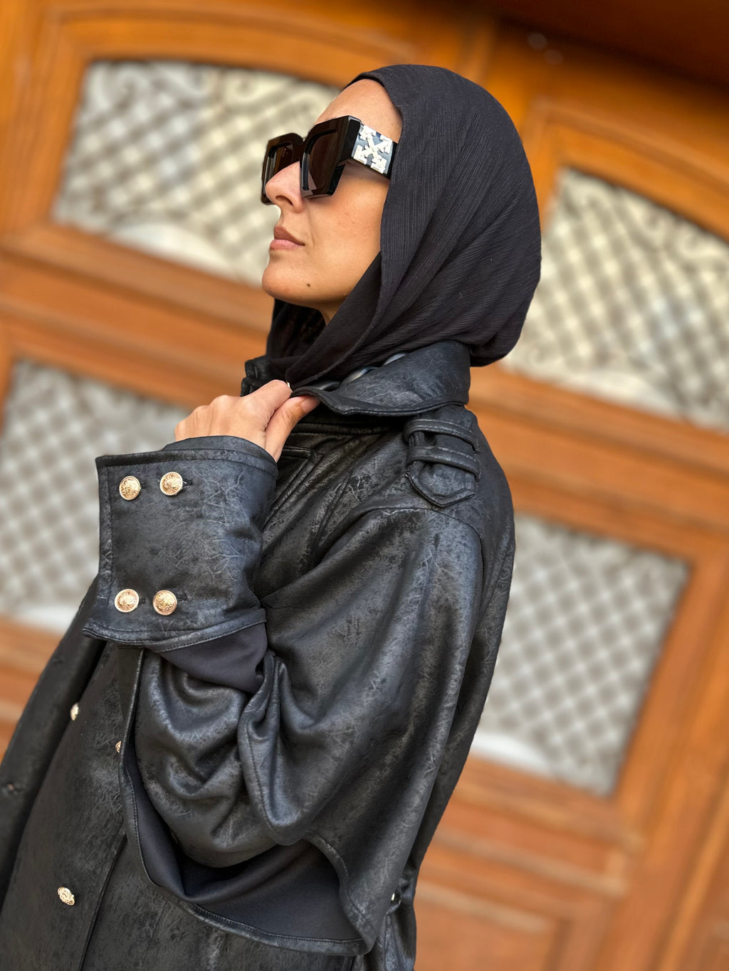 Oversized Elegant Long Drawstring Waist Double Breasted Front