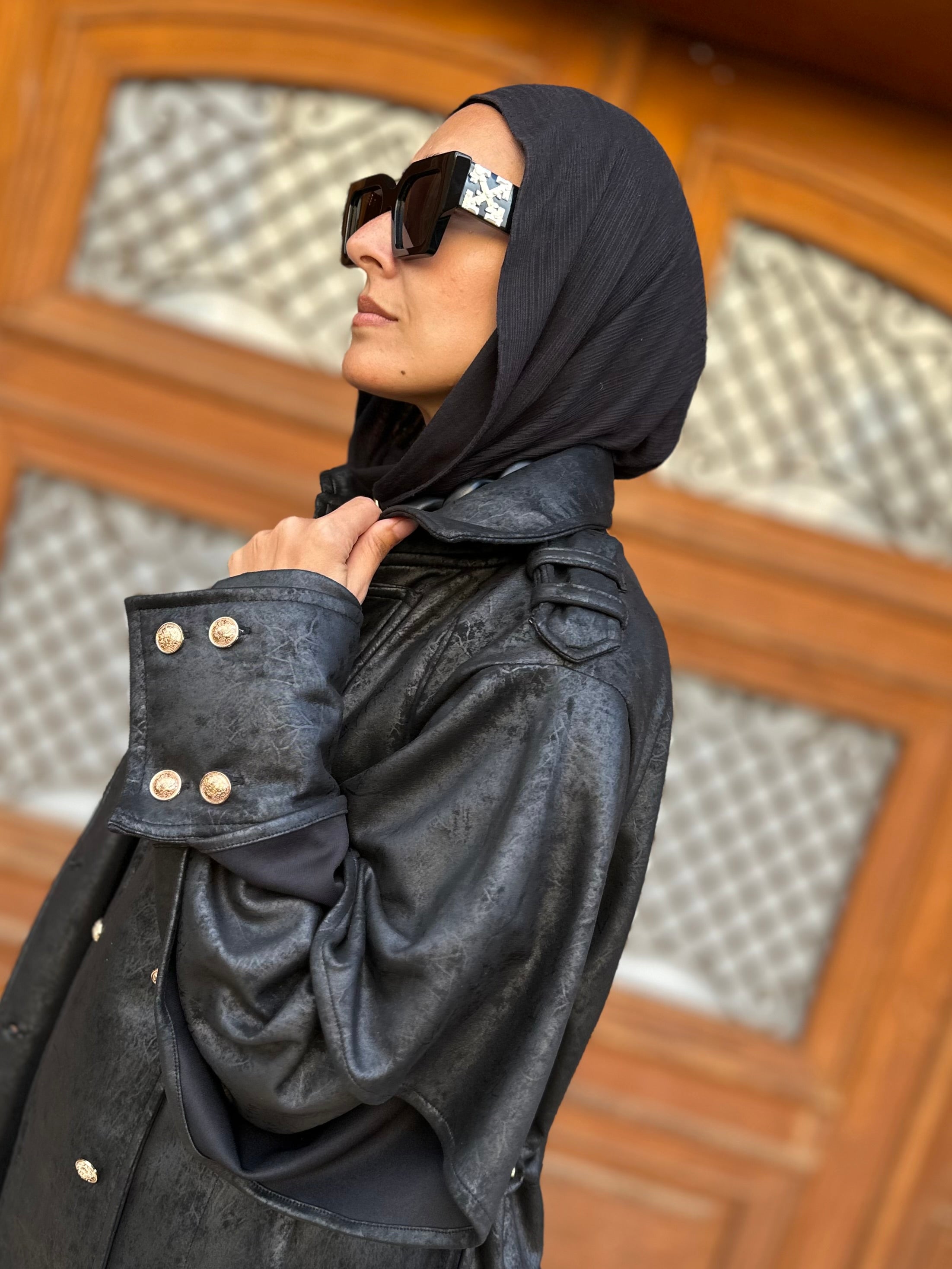 Oversized Elegant Long Drawstring Waist Double Breasted Front