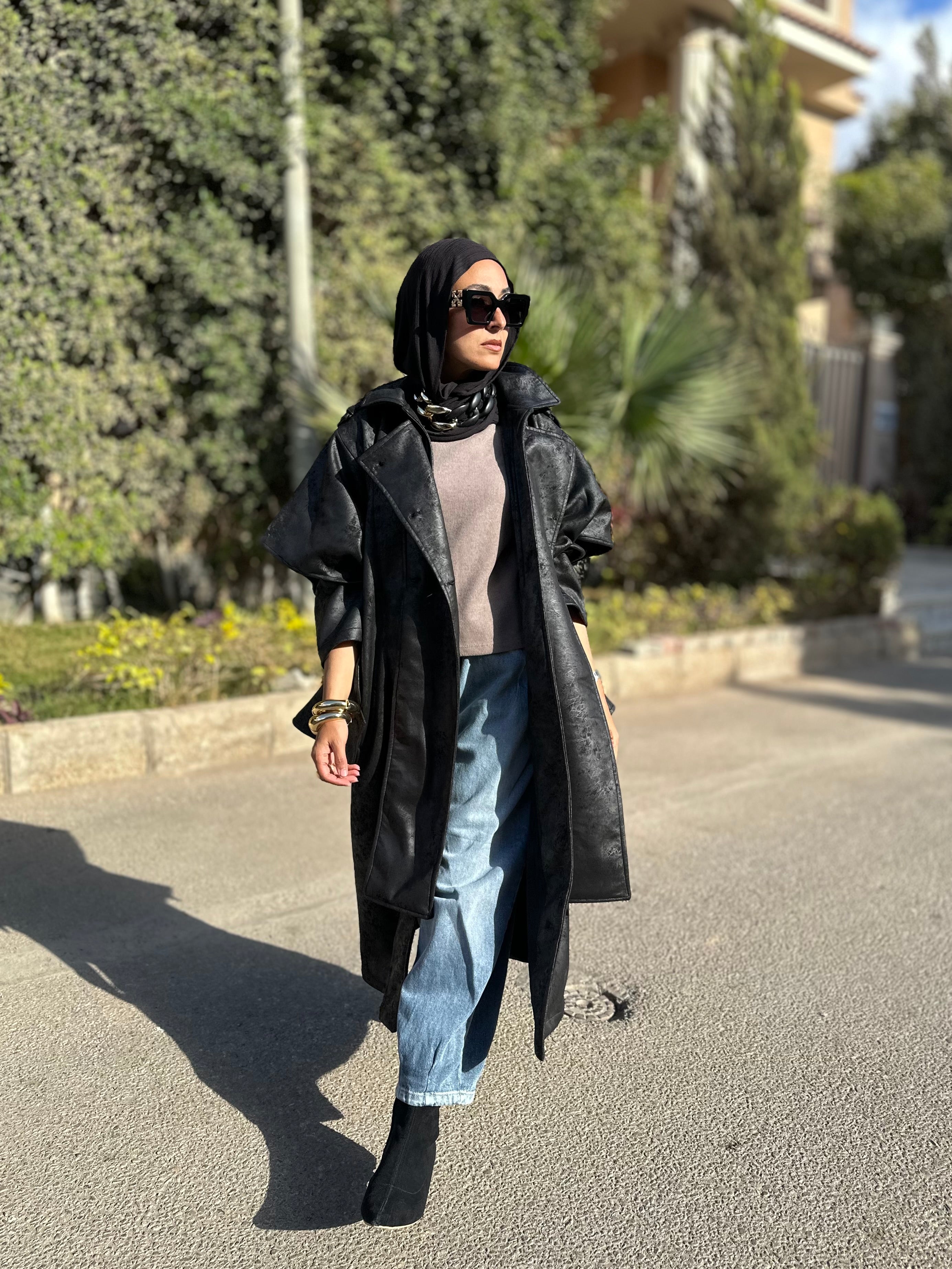 Oversized Elegant Long Drawstring Waist Double Breasted Front