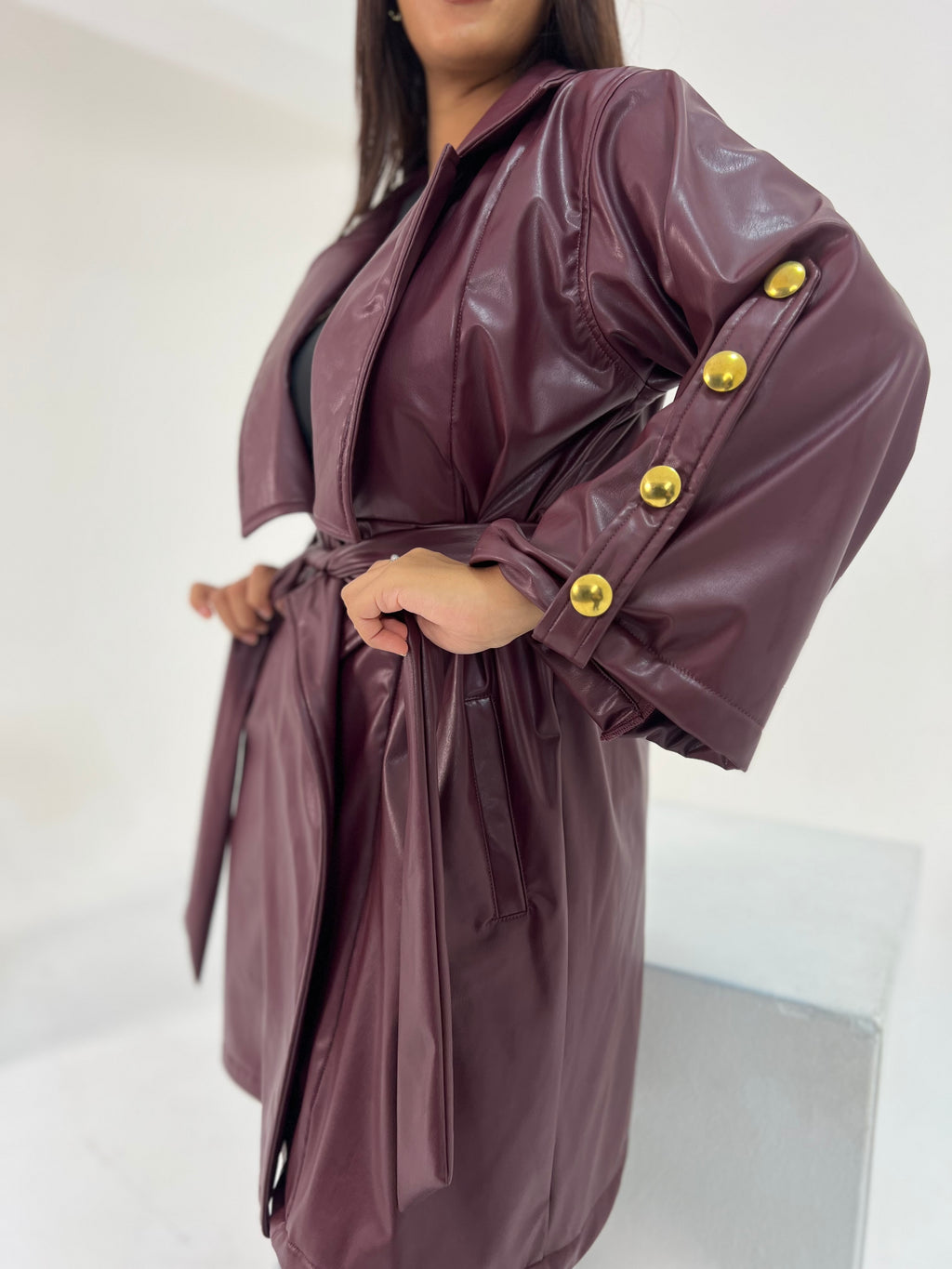 Burgundy Belted Cape Coat
