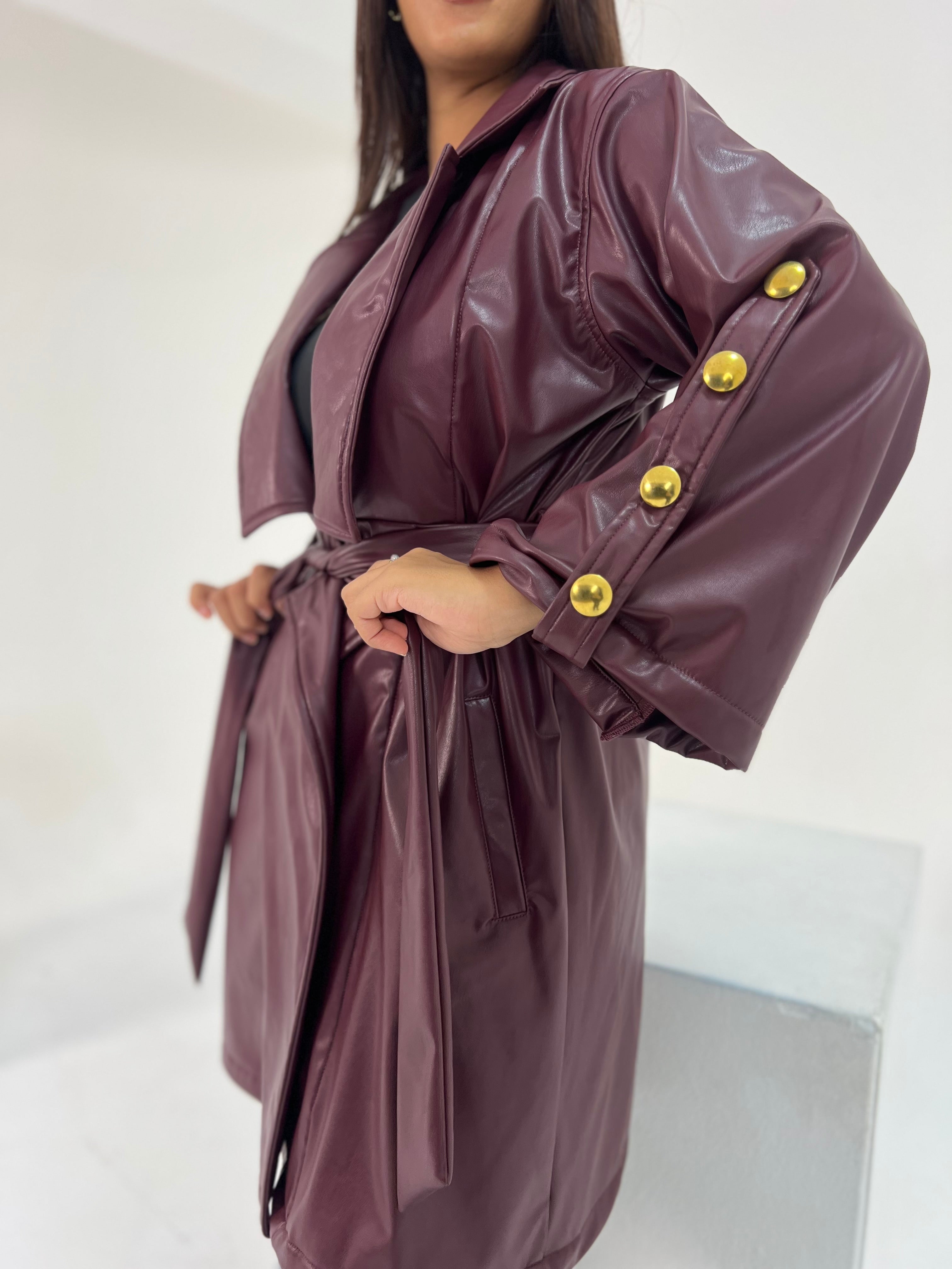 Burgundy Belted Cape Coat