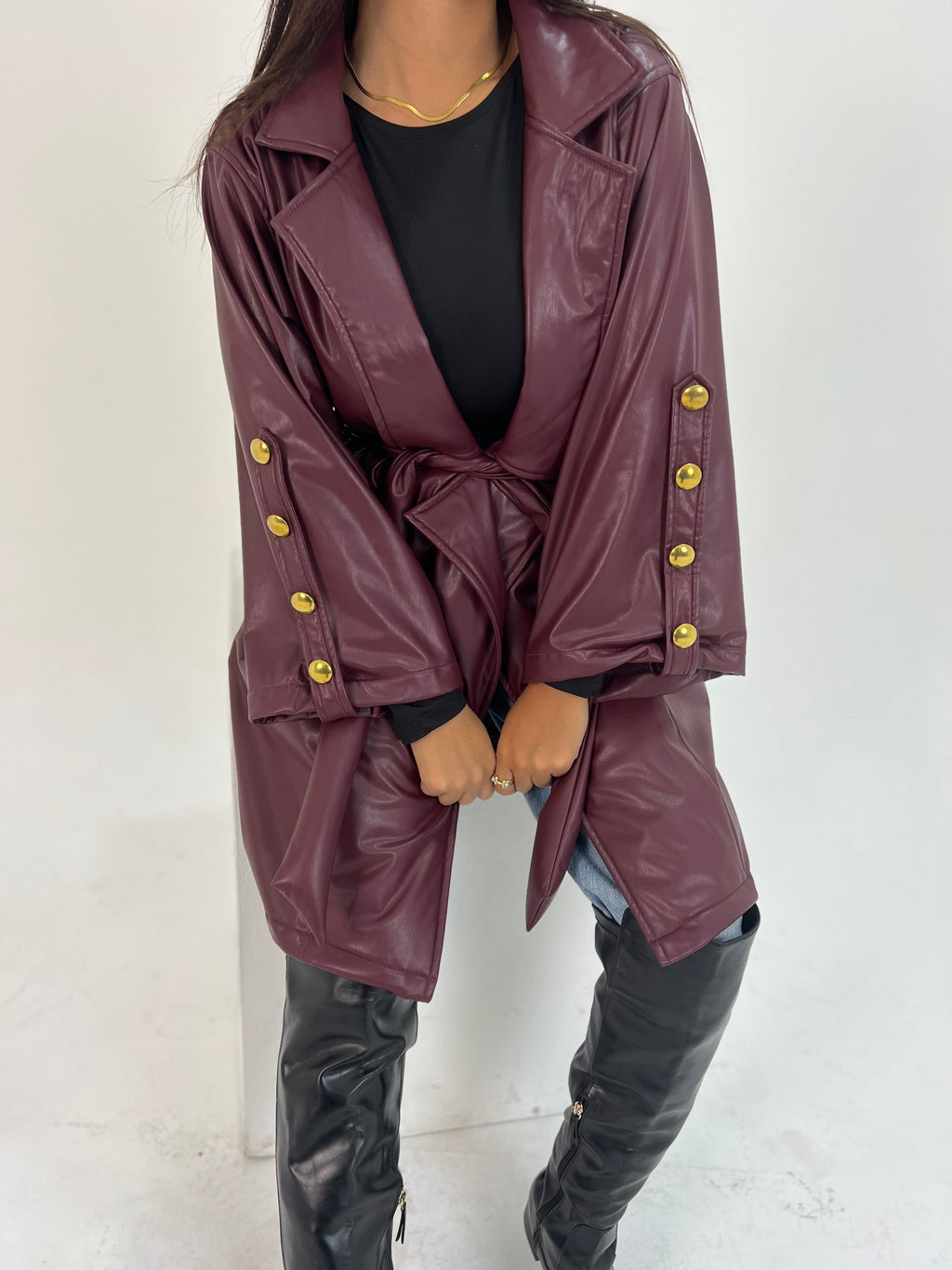 Burgundy Belted Cape Coat