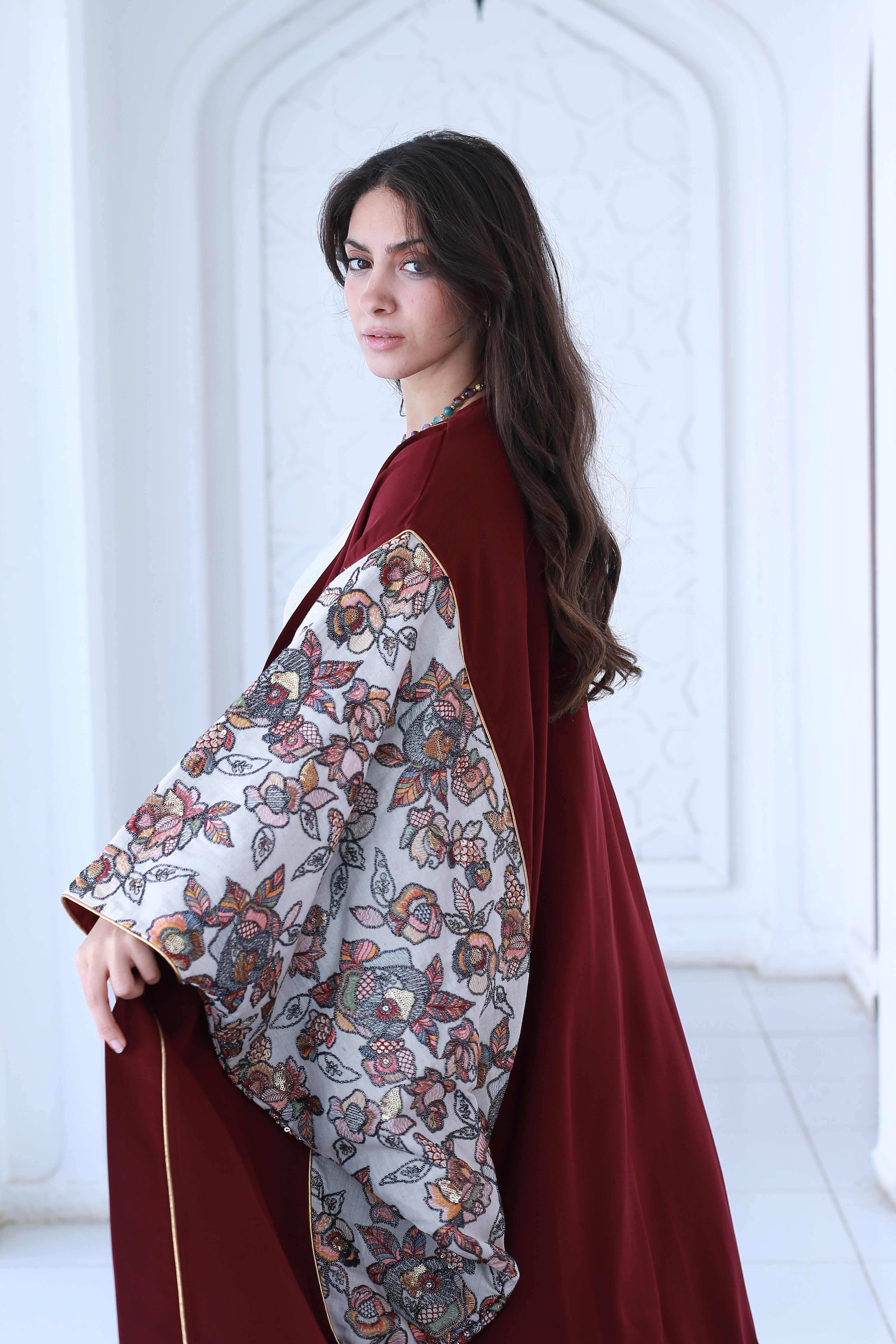 Burgundy Handmade Embroidered Kaftan ✨🌙