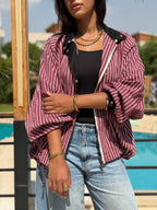 Burgundy striped Bomber jacket